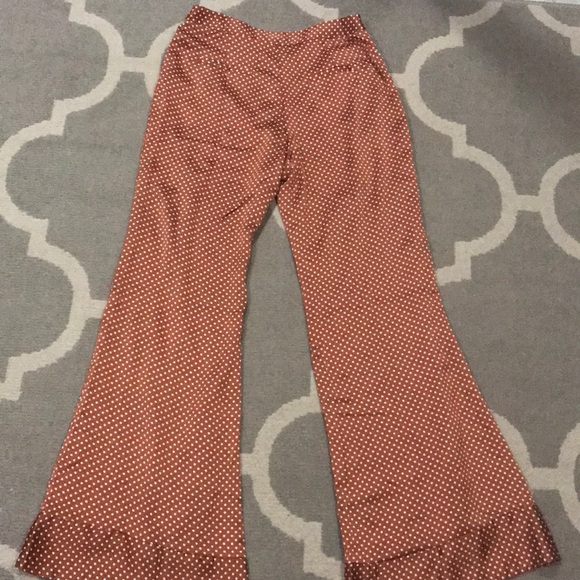 LULUS Rust Brown Polka Dot Satin Wide-Leg Pants - Picture 8 of 9